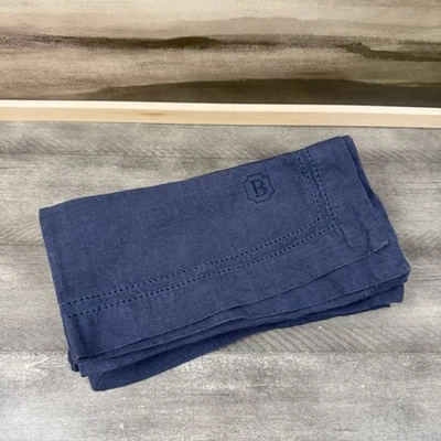 Williams Sonoma Linen Double Hemstitch Napkins Set/4 Navy Monogrammed Read - Image 1 of 4