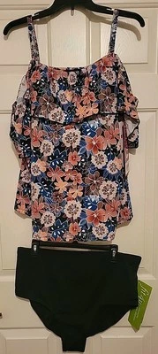 Fit 4 U Mocha Floral Two Piece Womens Swimsuit Bundle Size 22W NWT - Image 1 of 4