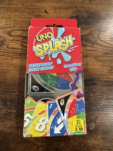 New open Box Uno “Splash” Waterproof Clear Cards Card Game w/Take-Along Clip - Picture 1 of 5