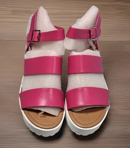 Women Open Toe Two Bands Lug sole Fashion Block Heel Sandals Size 8.5 - Picture 1 of 6