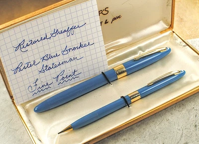 Conjunto Statesman de Snorkel Azul Pastel Muito Bom, Paládio Liso Fino Pt, RESTAURADO - Imagem 1 de 4