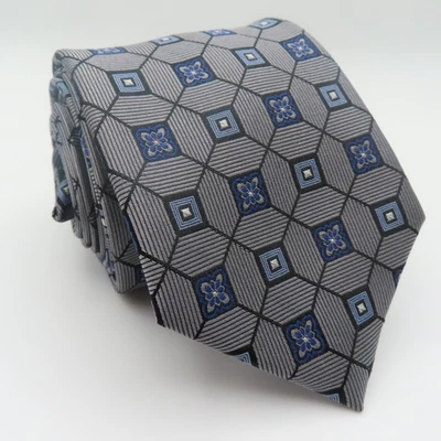 Corbata Jos a Bank gris seda azul cuadros lunares 3,25" ancho 56" largo viajero Foto 1 de 4