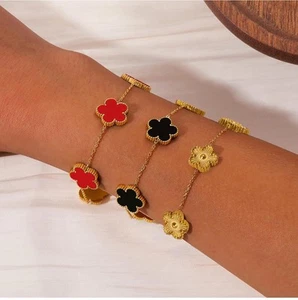 18K vergoldet vierblättriges Kleeblatt Armband verstellbar Glücksbringer tägliche Kleidung - Bild 1 von 4