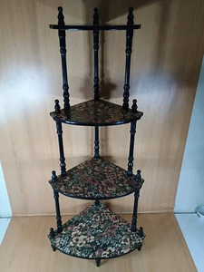 Soporte de estante de exhibición Whatnot vintage de 4 niveles/soporte de plantas estampado esquina de madera - Imagen 1 de 18