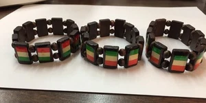 12 Italian Wood Bracelet Italia Flag Brown Stretch Bracelet - Picture 1 of 2