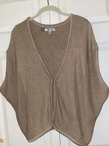 Jennifer Lopez JLO Sweater Shrug Women’s M Vest Shawl Gold Sparkle Lurex FLAW - Picture 1 of 10