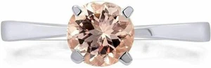 1 Ct Round Cut Morganite Solitaire Engagement Wedding Ring in 10k Solid Gold - Picture 1 of 15