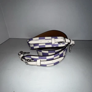 Teri Fashion Purse Strap Crossbody Wide Shoulder Purple White Check Puzzle Edge - Picture 1 of 6