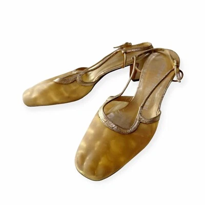 Bomba traseira vintage Herbert Levine Mod Sling, tamanho 7 1/2 B, dourada - Imagem 1 de 4