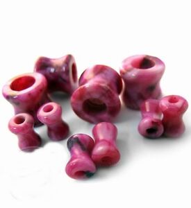 PAIR-Stone Agate Pink Saddle Flare Ear Tunnels 03mm/8 Gauge Body Jewelry