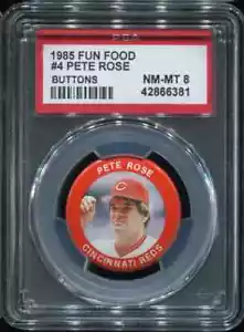 PSA 8 NM MINT 1985 FUN FOOD BUTTONS PETE ROSE #4 REDS 66381 B229 - Picture 1 of 1