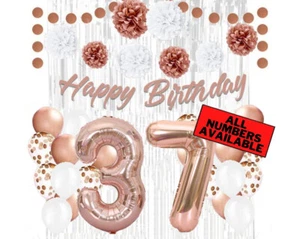 Rose Gold 37th Birthday Decorations for Girls - 40" Number Balloons & More - Picture 1 of 5