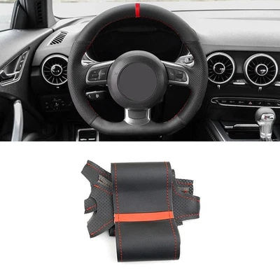 Black+Red Steering Wheel Leather Cover For Audi A3 S3 (8P) Sportback R8 TT TTS - Imagem 1 de 4
