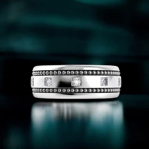 Princess Cut Diamond Band 950 Platinum 0.50 Ct 6MM Mens Lab Created Engagement - Picture 1 of 14