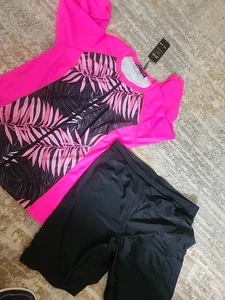 Jack SMITH Women's 2 PC Long Sleeve Rash Guard Swimsuits Zip Xl Rose /palm Leaf - Picture 1 of 2