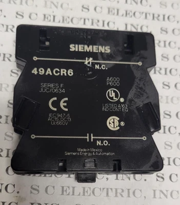SIEMENS 49ACR6 AUXILIARY CONTACT BLOCK - Image 1 of 4