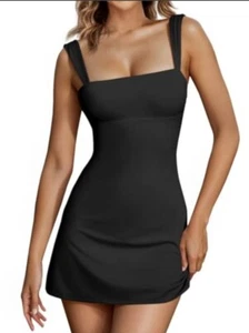 Fisoew Women's Backless Lace Up Dress Square Neck Club Cocktail Mini Black - Picture 1 of 4