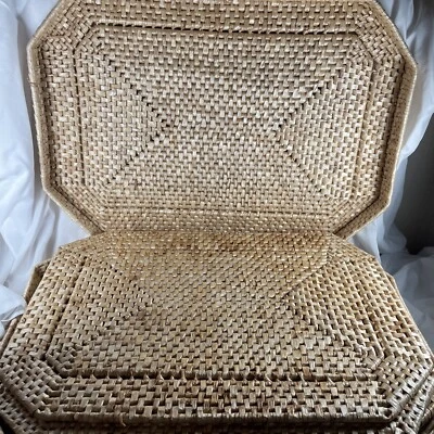 6 Vintage Wicker Place Mats in Wicker Holder Has Stains On Holder See Photos - Image 1 of 4