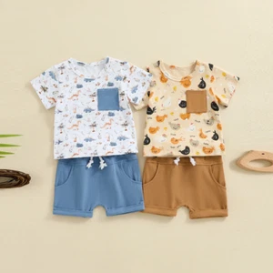 2PCS Toddler Baby Boy Clothes Short Sleeve T-Shirt+Shorts Cute Infant Outfits - Picture 1 of 13