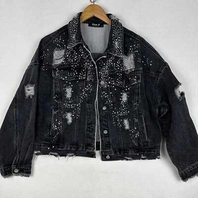 Chaqueta Denim Mujer Mediana Azul Colección B Desgastada Adornada Western Foto 1 de 4