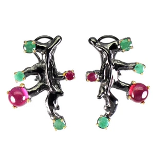 Heated Round Red Ruby 6mm Emerald 925 Sterling Silver Earrings - Picture 1 of 10