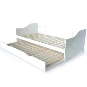 KINGSTON SLUMBER Kids Wooden Single Sofa Bed Frame with Trundle Underbed - White - Picture 1 of 2