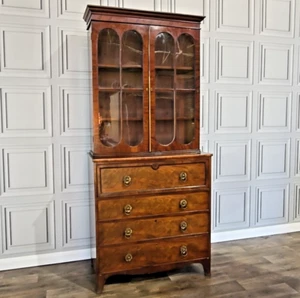 Antique Mahogany Secretaire Library Bookcase Glazed Cabinet Writing Desk Drawers - Picture 1 of 24