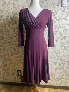 LAUREN RALPH LAUREN Women's Size 4 Purple 3/4 sleeve stretch fit & flare dress - Picture 1 of 9