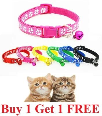 Adjustable Nylon Cat Collar with Bell for Cat Kitten small dog paw cute - Image 1 of 4