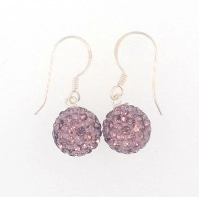   Pendiente colgante bola discoteca cristal pavé de 12 mm plata de ley anzuelo  Foto 1 de 4