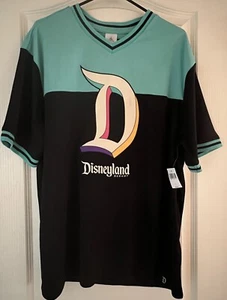 Disneyland Resort "D" Logo Farbblock schwarz und türkis Jersey Shirt Erwachsene L neu - Bild 1 von 8