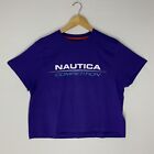 Nautica Cropped T Shirt 12 Purple Short Sleeve Crew Neck Spell Out Print Cotton