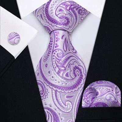 Paisley Moda Para Hombres Corbata Púrpura Pañuelo Gemelos Boda Formal Foto 1 de 3