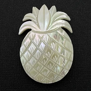 PINEAPPLE mother of pearl brooch - carved iridescent white shell big 1.75" pin - Picture 1 of 5