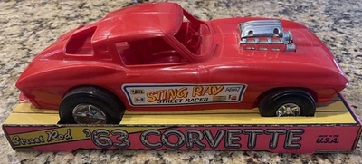Vintage Tim Mee Toy 15 inch '63 Split Window Corvette In Original Box - Image 1 of 4
