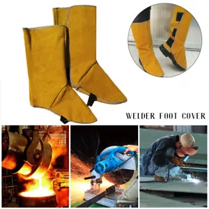 2 X Leather Long Shoes Boots Leather Welding Spats Fire Protection Shoes Foot - Picture 1 of 9