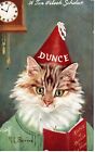 ~1910's DRESSED CAT Dunce Cap Signed G.L. Barnes - Ten O'clock Scholar - Tuck