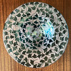 Lisa Tate Cameo Glass Ginkgo Biloba Leaves Footed Bowl Aqua Blue Art Dish 11.5” - Picture 1 of 14