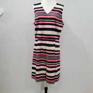 Charter Club Womens Dress XL Striped Pink Black White Sleeveless Pleated Stretch - Picture 1 of 9