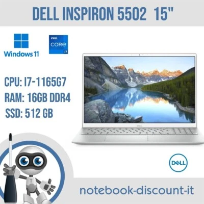 Notebook DELL Inspiron 5502  15" Cpu i7-1165G7  Ram 16gb DDR4  SSD 512gb GRADO B - Immagine 1 di 4