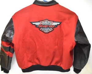 Snap On Tools Letterman Jacket Mens XL Saxon Red Black Wool Leather Relaxed Fit - Picture 1 of 18
