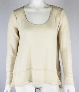Women's Pullover Knit Top Size M Beige Sheer Bottom Hi Low by Sun & Shadow - Picture 1 of 5
