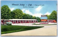 Postcard MS Meridian Mississippi Morocco Lodge Cafe Motel Hwy 45 Linen #2 A97