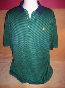 Augusta National Masters Collection L Green Navy Stripe SS Golf Polo Shirt  - Picture 1 of 3