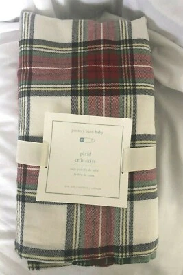 Pottery Barn 儿童红色格子假日婴儿床裙全新带标签 — 第 1/2 张图片