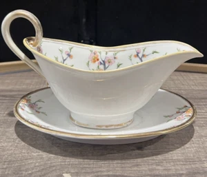 Antique Hand Painted Nippon Gravy Boat with Plate Saucer 1911 Moriage Gold Gilt - Picture 1 of 8
