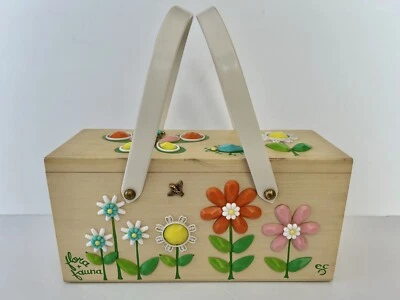 Винтажная оригинальная деревянная сумочка Enid Collins Of Texas сумка-коробка - флора и фауна 1960-е - Изображение 1 из 4