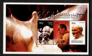 Micronesia 2004 - Mandela, Dalai Lama Pope - Sheet of 3 Stamps Scott #602 - MNH - Picture 1 of 1