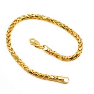 14K Wheat Link Bracelet Solid Yellow Gold Spiga Chain Stamped 14K 7" 4mm 5 Grams - Picture 1 of 10