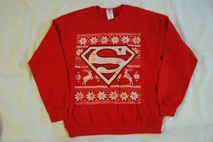 Superman Fair Isle Logo Rosso Natalizio Felpa Maglione Nuovo Official Dc Comics - Picture 1 of 3
